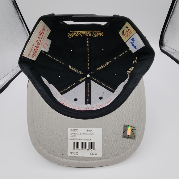 Mitchell & Ness NBA Los Angeles Lakers Black Metallic Pop Snapback Hat Adult NEW - Picture 9 of 14